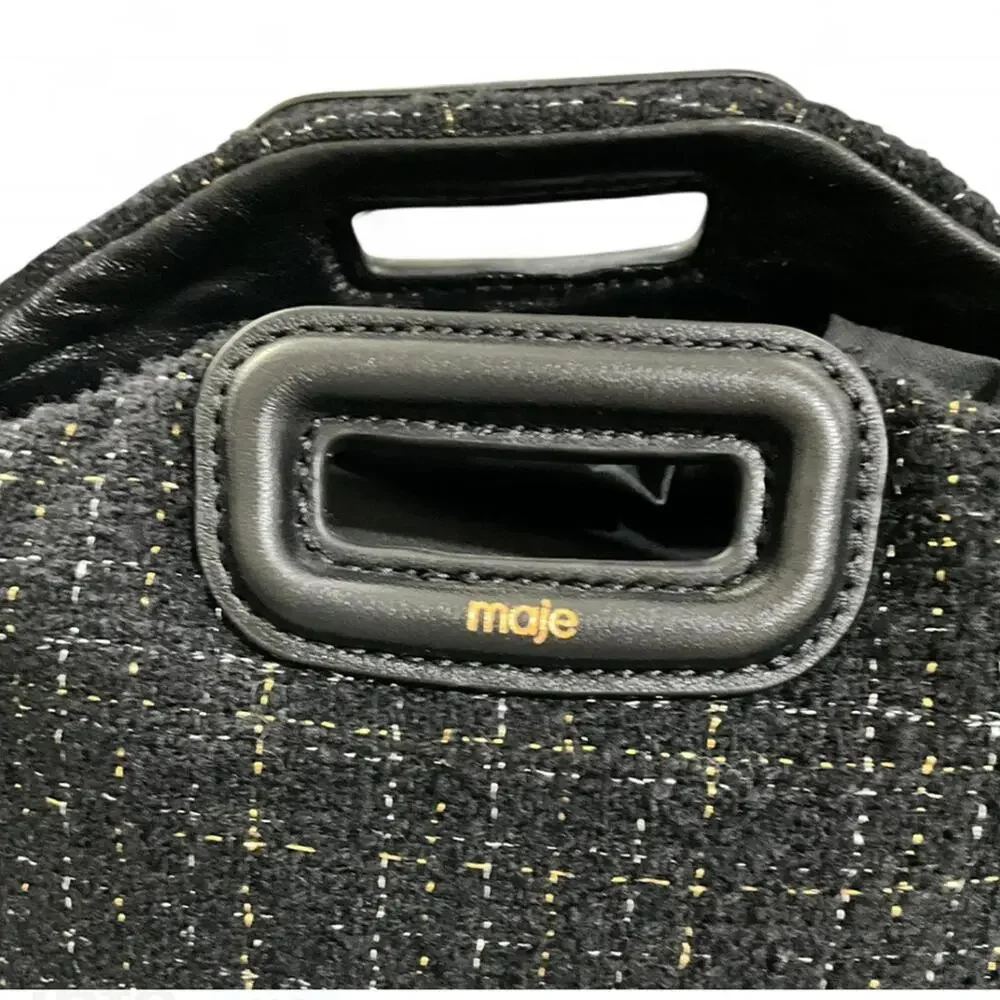NWT MAJE Black Gold Metallic Tweed Crossbody Shoulder Bag Purse Leather Tassel - Picture 7 of 10
